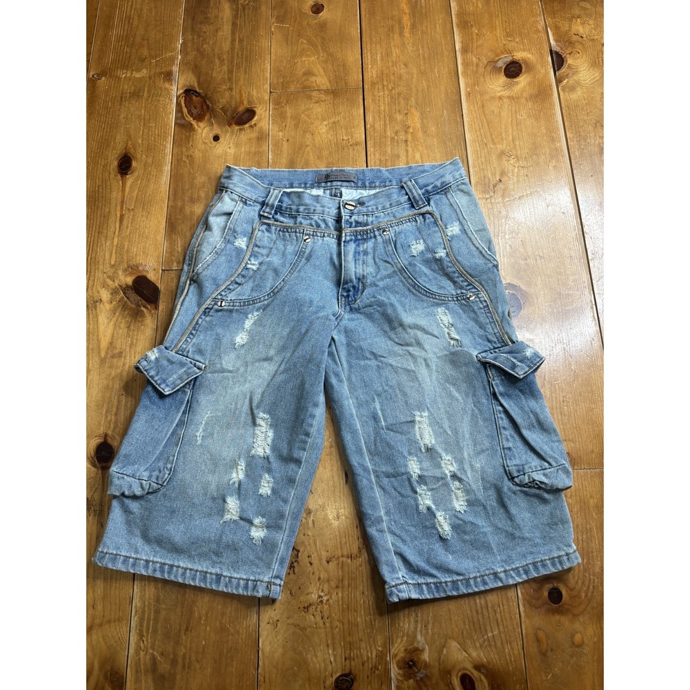 Primo Piano Men's Relaxed Distressed Denim Cargo Shorts Light Wash Made in Italy
